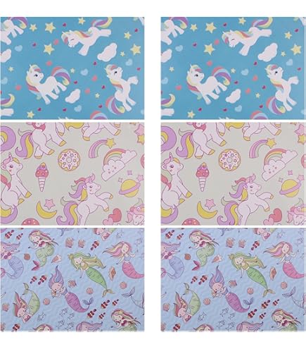 Papier Cadeau De Noël Réversible - Mini Rouleau - 43,2 Cm X 10 M - Père Noël Rouge Et Licorne