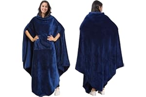 Catalonia Classy Przenośny koc ponczo przytulny koc do noszenia puszysty ciepły długi przenośny koc polarowy z przednią kieszenią zimowe prezenty dla dorosłych kobiet mężczyzn, granatowy, Dimensione