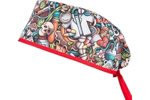 PILUCAPS, Calots chirurgicaux cheveux courts, modèle LABORATORIO réglable avec bande de tissu à nouer pour dames et messieurs 100% coton