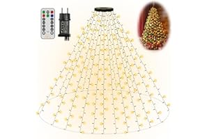 ‎OLLNY Ollny Lichterkette Weihnachtsbaum mit Ring, 2.5M 400 LED Lichterkette außen 16 Stränge, weihnachtsbeuleuchtung innen 8 Modi Timer, wasserdicht für 150, 180, 240cm Tannenbaum (Warmweiß)