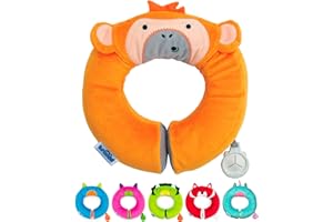 Trunki Coussin Voyage Avion Enfants et Mentonnière Enfants | Coussin Voiture Enfants Soutien les Têtes Endormies dans le Siège Auto, l'Avion, le Vélo ou la Poussette | Yondi Mylo Singe (Orange)