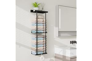 Feligio Handtuchhalter ohne Bohren Schwarz 3 Etagen, Habdtuchhalter Schwarz Wand mit Handtuchhaken, Gästehandtuchhalter ohne Bohren für Küche und Bad