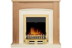 Adam Chilton Fireplace in Oak & Cream with Blenheim Electric Fire in Brass, 39 Inch