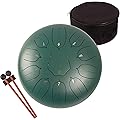 Lomuty Tambour de Langue en Acier, 12 Pouces 30cm,11 Notes C Majeur, Instrument de Percussion, Tambour à Main avec Sac, Livre de Musique, Maillets et Médiators (Vert)