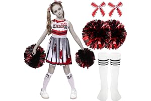 Spooktacular Creations Halloween Cheerleader-kostym för flickor, barn zombie hejare-outfit, död rädsla, klänning för halloween, skrämmande kostym, rollspel och fester