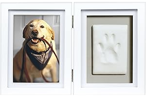 Pearhead Pet Pawprints Desk Picture Frame and Imprint Kit, No Mess Pet Paw Print Frame, Keepsake Memorial Dog and Cat Frame, Clay Pawprint, White