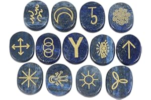 Amogeeli 13 Pièces Lapis-Lazuli Pierres Guérison avec Symboles de Gitan Cristaux de Runes pour Divination, Méditation, Décoration de la Maison