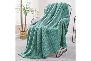 Exclusivo Mezcla Coperta di flanella in pile, 130x170 CM morbida Plaid di velluto e peluche per il letto con motivo di foglie a trama jacquard, Verde grigiastro