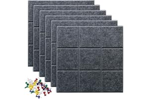 Uoisaiko Large Felt Board Tiles with 30 Pins, 30x30cm Pack of 6 Bulletin Board Notice Boards for Home Office Kitchen, Self Adhesive Pin Board Wall Tiles for Photos Memos