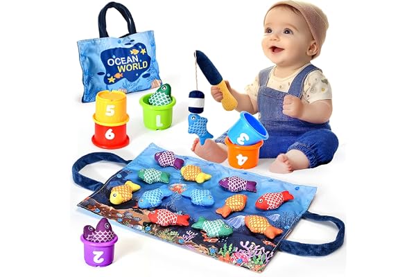 Yitical Jouet Bebe 1 an, Montessori Pêche a la Ligne Jeux pour Enfant 6 9 12 18 Mois, Educatif Jeu Bébé, Cadeau pour Fille Garcon Fille 1-3 Ans