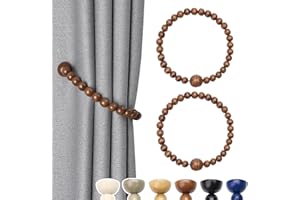 Pretty Jolly 2 Pack Wood Bead Curtain Tiebacks Boho Farmhouse Decor Drape Tie Backs Strong Magnetic Natural Wooden Beaded Curtain Holdbacks for Home & Office Outdoor Window Draperies (Coffee)