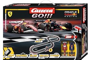 Carrera GO!!! 20062603UK Champion's Racing Formula 1, 1:43 Scale, 4.3 Metres, With Oracle Red Bull Racing 21 M. Verstappen No.1 & Ferrari SF-25 L. Hamilton, Suitable from 6 Years+, UK Plug Version