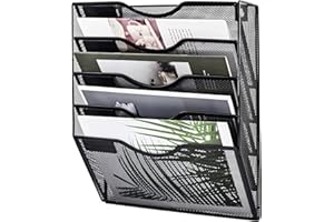 EASEPRES 5 Tier Wall File Holder Organiser Mesh Wall Mounted Paper Magazine Storage Rack, Metal Hanging Wall Files Mail Document Holder Storage for Office and home, Black