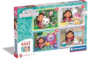Clementoni - 21524 - Supercolor Puzzle 4 In 1 - Gabby'S Dollhouse - 12+16+20+24 Elementów, Puzzle Dla Dzieci 3 Lat, Wysokiej Jakości Nadruku, Made In Italy