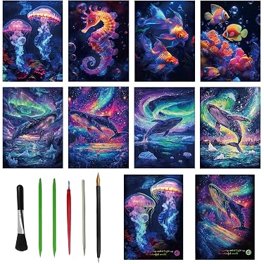 Elfew – 24 Cartes à Gratter Arc-en-ciel Avec Pochoirs Et Stylet – Coffret Cadeau Complet – Idéal Pour Enfants De 3 à 10 Ans, Anniversaire, Fête