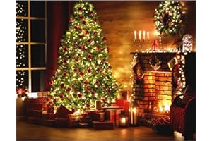 Delamiya 2x1,5m Fotohintergrund Weihnachten, Weihnachts Wandteppich, Weihnachtsbaum Geschenk Kamin Hintergrund, Weihnachtsfeier Dekorationen und Fotografie Hintergrund