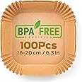 PORTENTUM Air Fryer Liners 100 Count Food-Grade BPA Free 6.3 inch Square Air Fryer Paper for Oil-Free Fryers - Ideal for Healthy Cooking