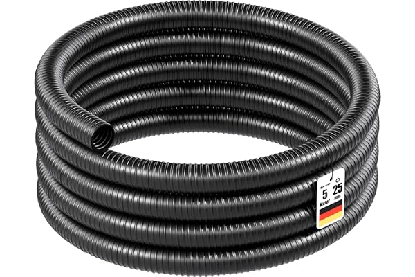 Wiltec Tuyau d'aspiration noir – 5 m/Ø 25 mm (1") / 180 g/m – avec Spirale de renforcement – Tube souple sans pression en PVC – pour Arrosage Irrigation Jardinage Évacuation Refoulement