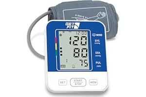 Get Fit Tensiómetro para Uso Doméstico - Tensiómetro Médico de Brazo - Pulsómetro - Memoria 2x99 - Brazalete Grande para Adultos - Esfigmomanómetro con Pantalla LCD - Azul Marino - 22-32cm