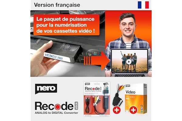 Nero VHS vers USB Video Grabber Recode Stick – Convertisseur analogique numérique pour VHS, S-VHS et Hi8 | Logiciel Nero Video inclus | Capture en MP4 | Windows 11 / 10