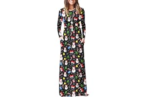 AUSELILY Women Long Sleeve Loose Plain Plus Size Maxi Dresses Casual Long Dresses with Pockets