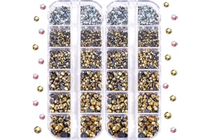 BLINGINBOX DMC Hotfix Rhinestone 2 Box Total 5200 Pieces Mixed Size Round Crystals Glass Gems for Costume Jewelry Making (Mine Gold)