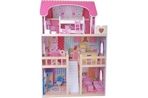 DOLLS AK Sport 4109 Casa delle Bambole in Legno con 17 Pezzi