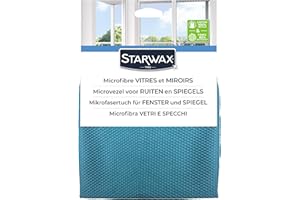 STARWAX - Microfibre pour vitres et miroirs - X4 - technologie "nid d'abeilles" capture les salissures et micro-goutelettes - non rayante -conception française - polyester et polyamide -format 32x36cm