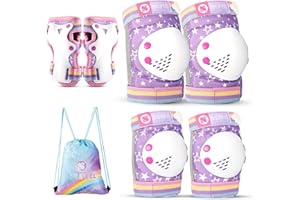 GENERIC SULIFEEL Rainbow Unicorn Knee Pads for Kids Roller Skating Knee Elbow Pads with Drawstring Bag Wrist Guards Adjustable Protective Gear Set for Girls Boys Bike Cycling Skateboard Scooter