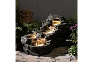 Bumilgar 94 cm Large Garden Water Features, 5-Tiers Rock Natural Waterfall Outdoor Fountains with LED Lights for Patio, Porch, Home Art Decor
