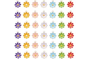 XCSJ 42pcs Fleur Charmes Marguerite Pendentifs Pendentif Thème Fleurs Plaqué Or Émail Fleur Pendentif Charmes Pendentif Pour Collier, Bracelet, Bijoux Bricolage-7couleurs