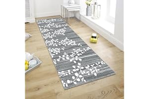 ‎WTHYGB WTHYGB Teppich Läufer Flur Teppichläufer Küchenläufer Küche Teppiche rutschfest Waschbar Bettvorleger für Flur Waschküche, 60x240cm Grau Blau