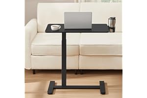 VASAGLE Side Table with Wheels, Mobile Bar Table, 70 x 40 cm Table Top, Adjustable Height, 2 Cup Holders, Slot for Mobile Phone or Tablet, Ink Black LSD600B01