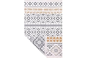 JIMRI Fashion4Home chodnik – bieżnik do salonu, sypialni, kuchni, pokoju dziecięcego, łazienki – Boho Kelim – chodnik do korytarza, ceramiczno-jasnoszaro-złoty, wymiary: 80 x 150 cm