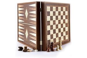 Manopoulos Kombi Backgammon - 3-in-1-41x41cm - Im Kiste - Schach Damespiel Backgammon - Mit Verschluss - Detailliert Marguetery - Komplettes Spiel - Detaillierte Marquetery Design