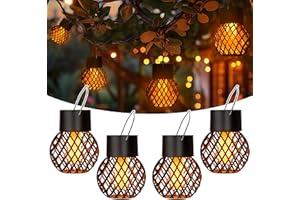 GIGALUMI Lot de 4 lampes solaires d'extérieur à suspendre - Flamme vacillante - Étanche - Pour jardin, cour, clôture, arbre