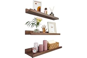 ‎WOOD WEDGE Wood Wedge Wandregal 60cm, Regal Wand Holz 3er-Set, Hängeregal Wandhalterung Regalbrett, Modern Schweberegal, Schmales Bilderleiste für Badezimmer, Wohnzimmer, Küche, Schlafzimmer (Nussbaum)