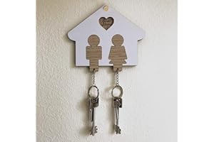 Fitwish Portachiavi in Legno Coppia a Forma di Casa - Idea Regalo Perfetto per Lui e Lei - Idea Regalo Natale e San Valentino - Ideale per Decorare la Vostra Casa (Bianco-Color Legno)