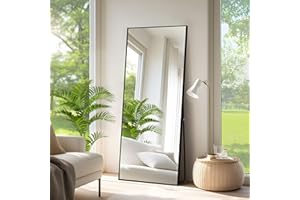 NIMURY Espejo de Pie 165 x 60 cm, Gran Espejo de Pared Rectangular con Marco de Aluminio Negro, Espejo de Cuerpo Entero para Baño, Dormitorio, Entrada y Pasillo