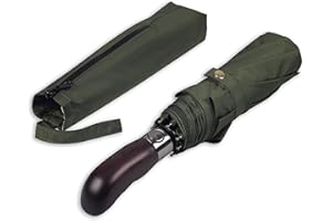 Balios Folding Umbrella Real Wood Handle Auto Open Close Vented Canopy