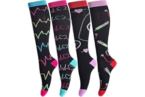 LEOSTEP Skarpety uciskowe dla mężczyzn i kobiet (4 pary) antypoślizgowe długie skarpety wspierające rurkę idealne do biegania, pielęgniarek, podróży, lotu, ciąży, 20-30 mmHg