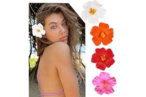 Kabwea Lot de 4 barrettes à cheveux en forme de fleurs hawaïennes, hibiscus, barrettes à cheveux en forme de fleur (blanc, orange, rouge, rose)