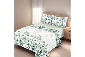 Etrexonline Juego de Sábanas 4 Piezas Cama 180 cm - Microfibra Ultra Suave Incluye 1 Bajera Ajustable 180x200+28 cm, 1 Encimera 250x270 cm, y 2 Fundas de Almohada 50x100 cm - Color Botánico