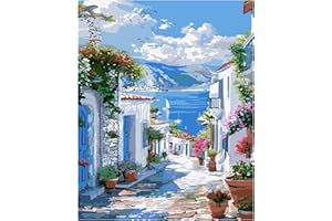 Miquans Art Peinture Par Numéros Pour Adulte, DIY Peinture Acrylique pour Adultes Enfants Débutants Facile Sur Toile (40×50 cm) Flower Town avec Peintures et Pinceaux