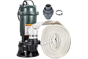 VEVOR Bomba Sumergible de Alta Presión, Caudal Máximo 200 L/min, para Aguas Residuales con 12 m de Manguera de Elevación, con 8 m de Cable para Acuarios, Pozos, Piscinas y Fuentes