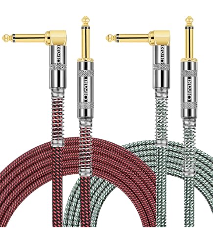 Cavi Chitarra Elettrica OTraki 2 Pezzi Da 4m - Jack 6.35mm Angolato, Per Basso, Amplificatore, Mixer