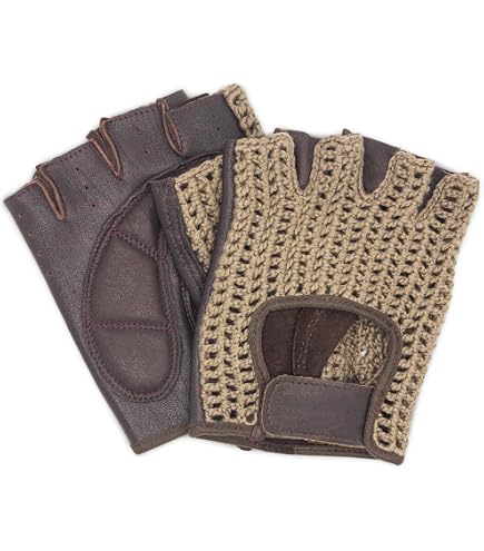 Fahrradhandschuhe Retro Vintage Biker Handschuhe gepolstert schwarz Halbfinger Radsporthandschuhe Trainingshandschuhe für Radsport MTB Fitness Lammleder Leder/Baumwolle Gr. L Fashion