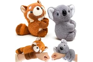 PtyPop 2 Pulsera de Bofetadas Peluche de Koala Panda Rojo para Niños（20cm）, Pulseras Slap a Presión Peluches, Peluches para Navidad Cumpleaños Regalo Niños Niñas