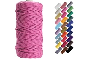 Binwat Macrame Cord Thick Natual Cotton Cord Yarn Macrame Rope Cord Cotton Rope for Wall Hangings, Plant Hangers, DIY Crafts, Home Decorations, Gift Wrapping 3mm x 100m (Pink)