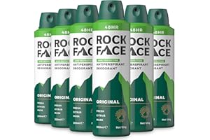 ROCKFACE Rock Face Antiperspirant Deodorant for Men - Original Fresh Citrus Scent, 200ml Spray, 48 Hour Protection, Non-Staining, Multipack of 6